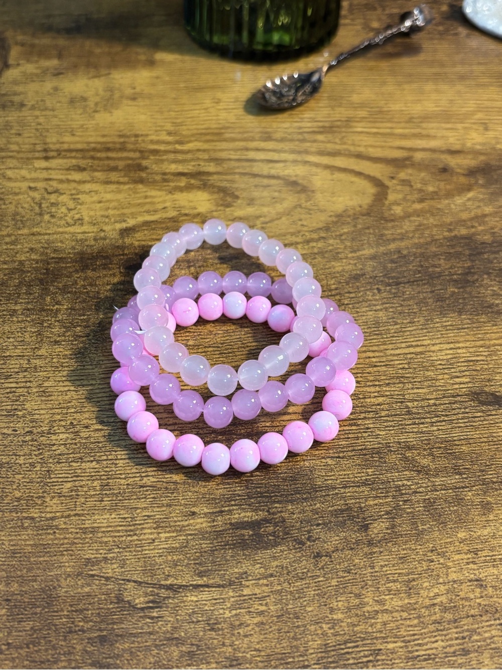 Pink Beaded Stretch Bracelet Set - Women Jewelry